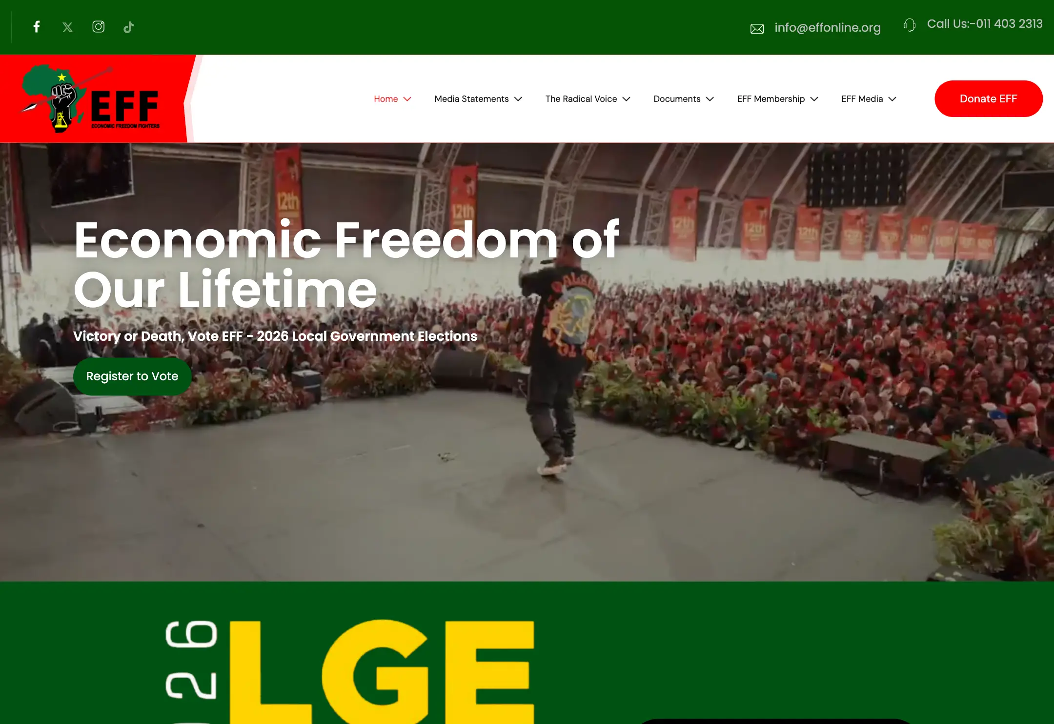 The Economic Freedom Fighters website, built by ZTDEV Studios