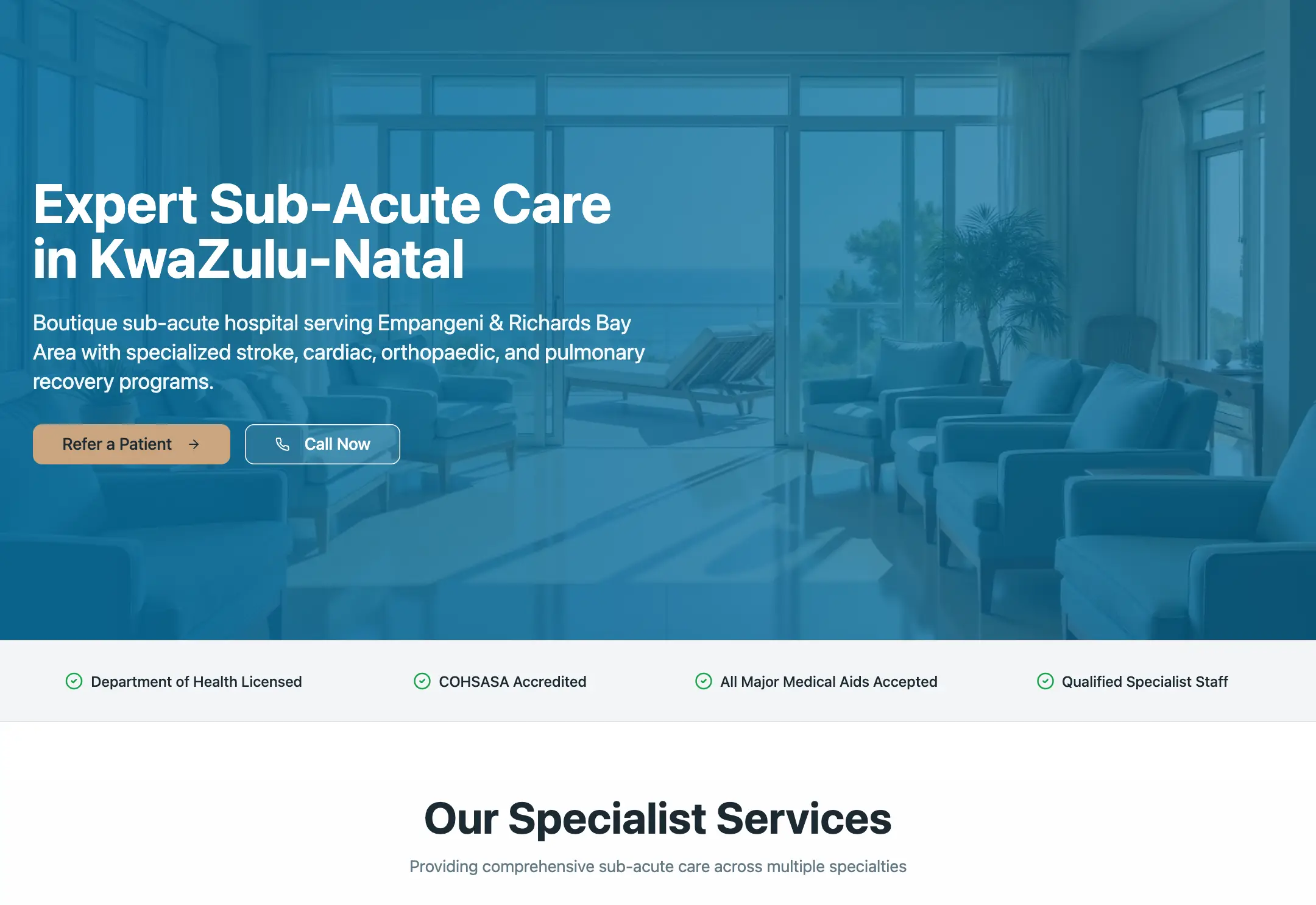 The North Coast Sub-Acute Hospital website, built by ZTDEV Studios