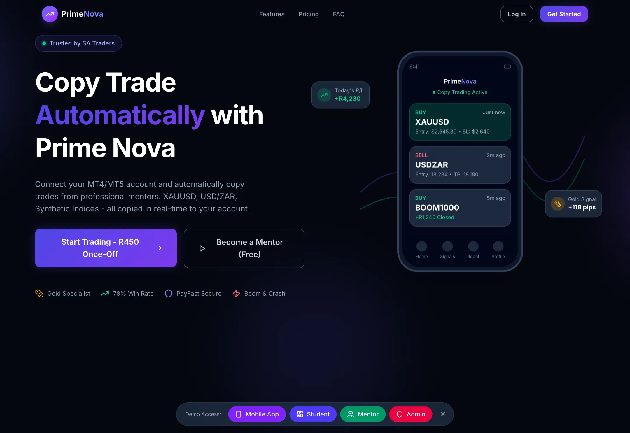 The Prime Nova website, built by ZTDEV Studios