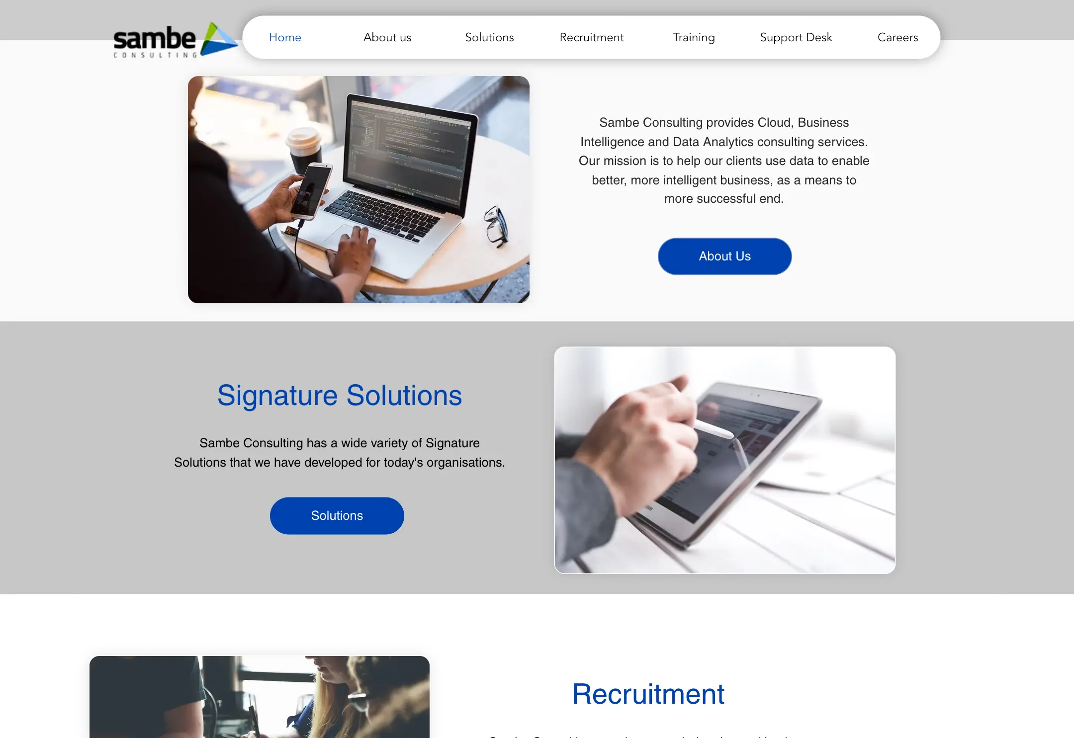 The Sambe Consulting website, built by ZTDEV Studios